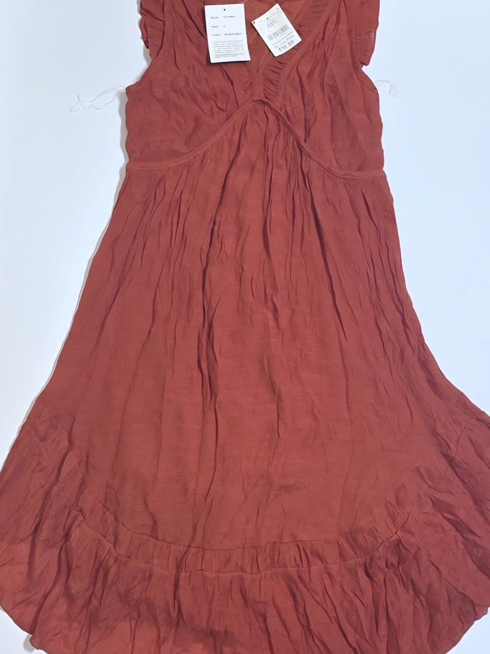 Sleeveless Rust Red V-Neck Maxi Dress with Ruffle Hem